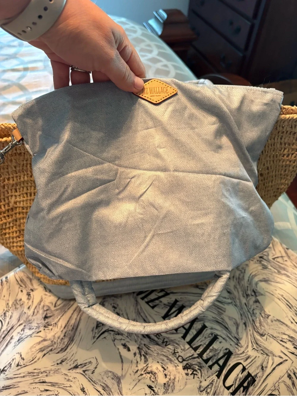 EUC MZ Wallace Raffia and chambray medium Tote - Picture 6 of 16